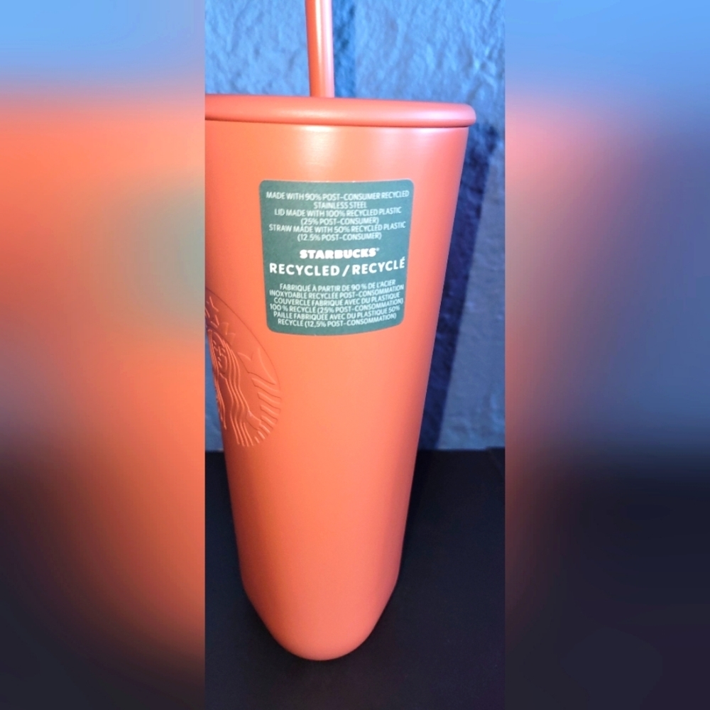 NWT Starbucks 2024 Recycled SS Terracotta Brown/Orange Triangle 16oz Tumbler - Picture 2 of 3